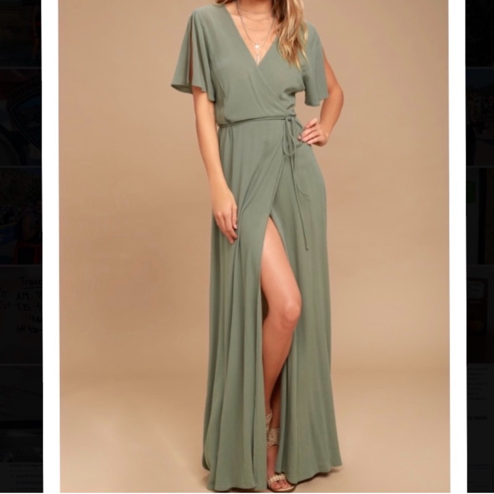 Lulu's Olive Green Wrap Maxi Dress
